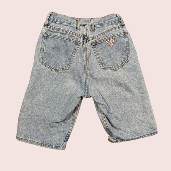 1990s Vintage Guess High Waisted Light Wash Jean Denim Shorts Bermuda Sz 28 - Picture 2 of 6